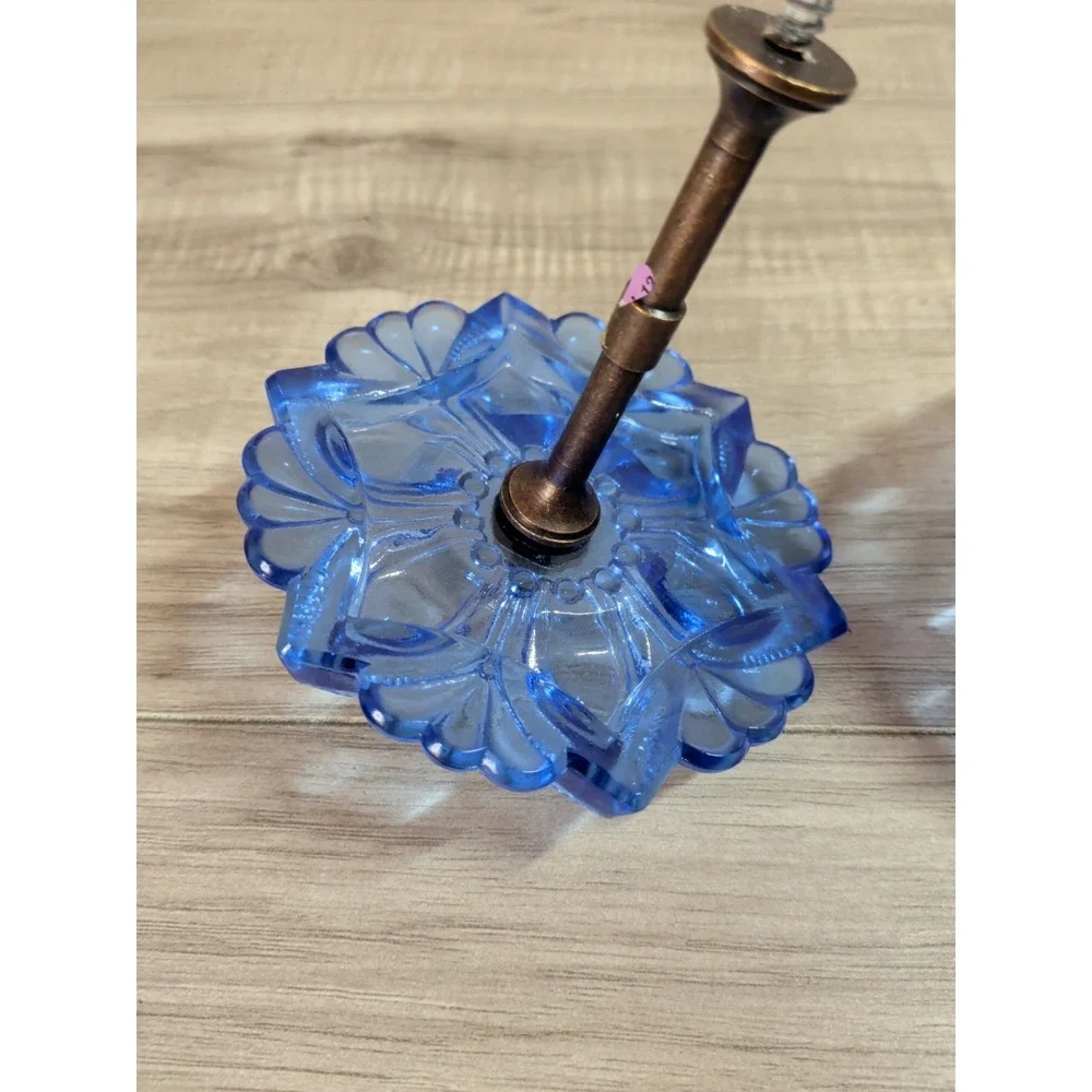Pressed Cobalt Blue Sandwich Curtain Tie Backs Flower Shape PAIR